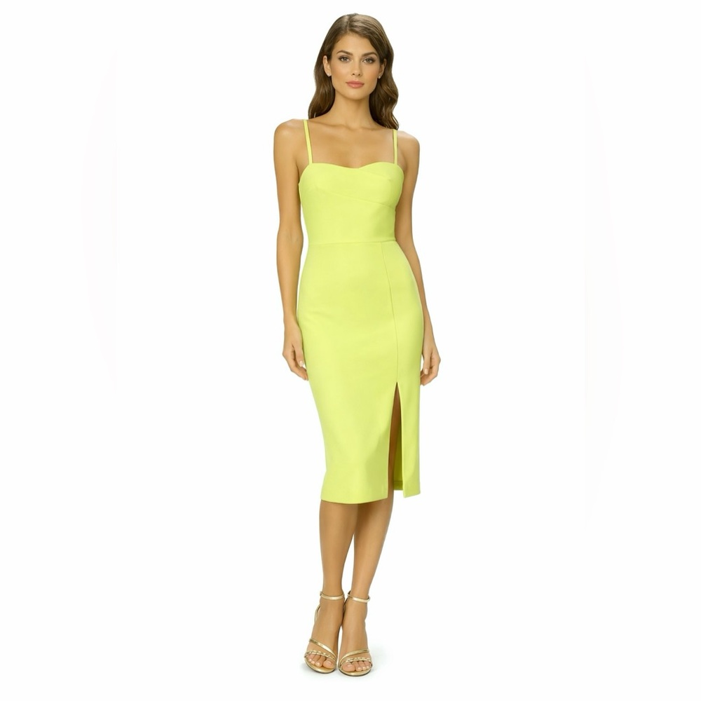 Dress the Population Lime Green Slip Midi Dress Minimalist Occasion Dress Size S